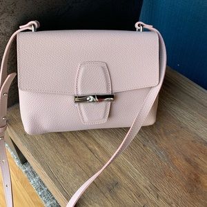 LONGCHAMP Roseau Leather Crossbody Handbag in Powder Pink